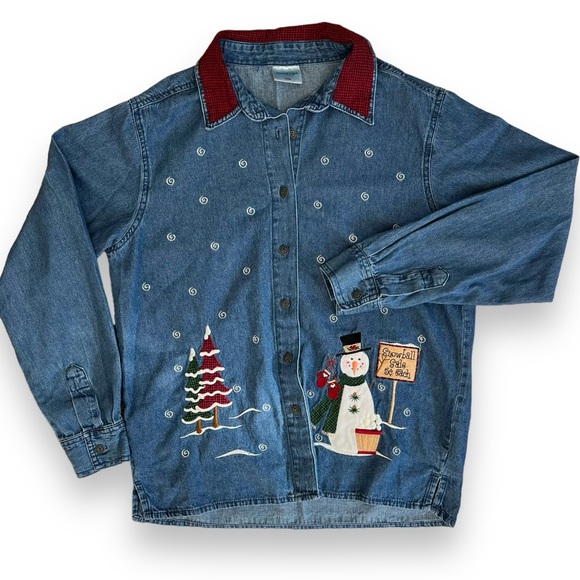 VTG Decorated Originals | Button Down Holiday Winter Jean Shirt - Picture 1 of 13
